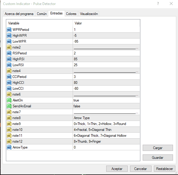 Pulse Detector Settings